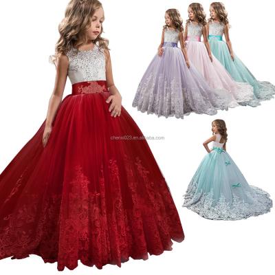 China Breathable 2023 Hot Sale Big Girls Party Wear Dress Full Cotton Children Lace Long Sleeve Great Floral Pretty Princess Gown for sale