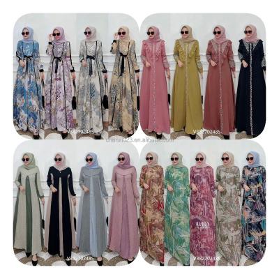 China Washable 2023 Spring Vintage Printed Muslim Dress  Women  Islamic Clothing Casual Maxi Vestidos Female Floral Sundress Turkish R for sale