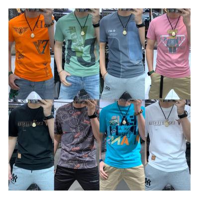 China Anti-wrinkle 2023 High Quality 100% Cotton Stylish Design Wholesale Cotton Spandex Slim Fit Short Sleeve V Neck Printed Men's T-shirts for sale