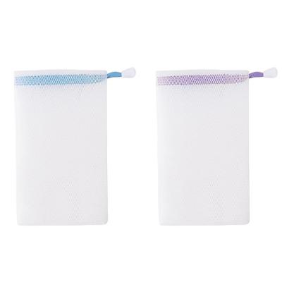 China EXFOLIATE EXFOLIATE Handmade Soap Mesh Saver Bag Double Layer Foam Drawstring Ribbon Bubble Net Holder Bags Factory Wholesale for sale