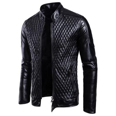 China New Windproof PU Lattice Leather Diamond Type Jacket Quilted Mens Jacket for sale