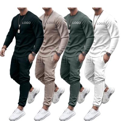 China Drop and pant crew neck thermal t-shirt male clothing tracksuit custom logo mens activewear casual long sleeve sets men's t-shirt set for sale