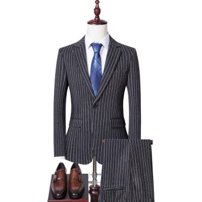 China 2021 New Men's Anti-wrinkle Navsegda Vertical Stripe Slim Suit Business Casual Suit Two Wool Sets Spring And Fall For Men for sale