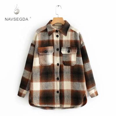 China Vintage Breathable Women Sheath Long Woolen Coats Fashion Ladies Thick Plaid Coat Female Streetwear Stylish Girls Oversized Jacket for sale