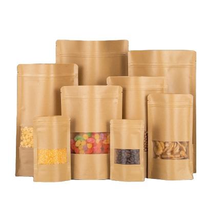 China Recyclable Stand Up Food Storage Doypack Packaging Pouches Resealable Brown Kraft Paper Zipper Zipper Lock Pouches Bag With Clear Window for sale