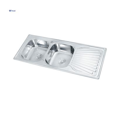 China Without Faucet Handmade Custom Size Kitchen Sink Double Bowl 304 Stainless Steel Kitchen Sinks With Tray for sale