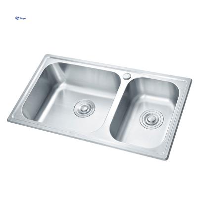 China Without Faucet Two Bowls Kitchen Sink Handmade Silver Color 304 Stainless Steel Sink for sale