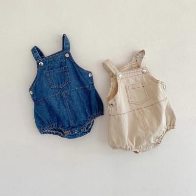 China Cotton 2021 spring and summer men and women infant denim suspenders romper jumpsuit for sale