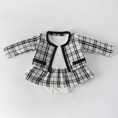 China Wholesale Breathable Baby Clothes Sets Plaid Coat And Long Sleeve Ruffled Edge Romper Baby Clothes for sale