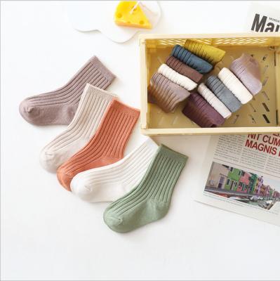 China New Double Spring Needle Children's Socks Breathable Solid Color Baby Tube Socks Combed Cotton Newborn Socks for sale