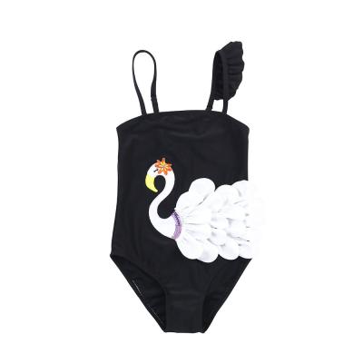 China Swan Pattern Swimwear Kids Thong Wholesale Anti-UV Embroidered One Piece Swimsuit for sale