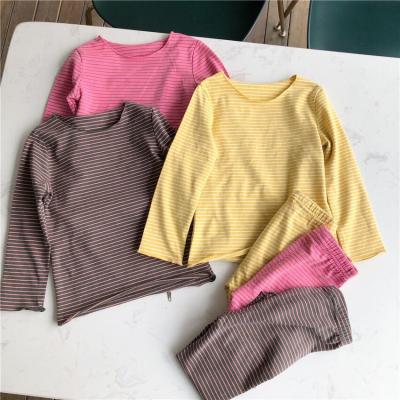 China Wholesale Breathable 2 Piece Cotton Striped Dressing Set For Home Wear Kids Pajamas for sale