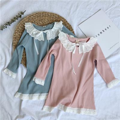 China Wholesale pure breathable cotton pajamas children autumn girl lace long sleeved cotton pajamas home wear for sale