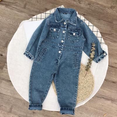 China 2019 latest workable kids girls denim overalls stylish denim jumpsuits for spring for sale