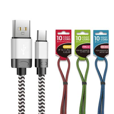 China OEM Logo Braided Type c Speed ​​Fast Charging Data Cable 10ft Micro Usb Fast Charging Cable For iPhone Usb Cable 3m for sale