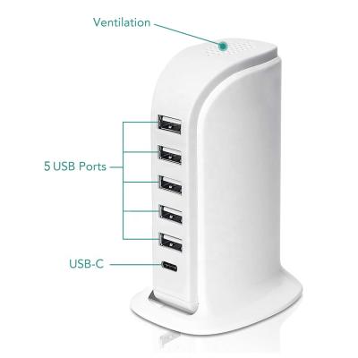 China 38W 6-Port USB Wall Fast Charging Charger For iPhone Universal Mobile Phone Charger USB C Fast Charger PD 20W For Apple Adapter for sale