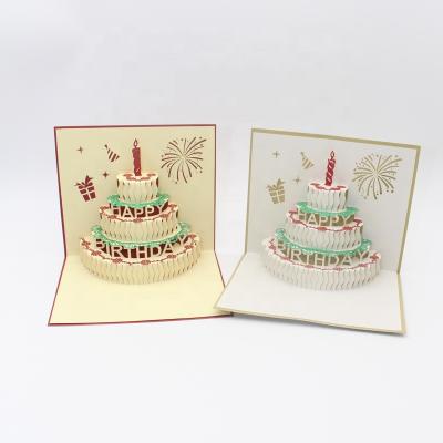 China Recycled Materials 3D Birthday Cake Pop Up Laser Cut Invitation Cards for sale