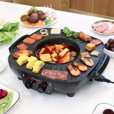 China Multifunctional Square Easily Cleaned Electric Grill with Hotpot Steamer BBQ Pan 2 in 1 Hot Pot for sale