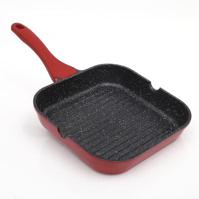 China Sustainable Aluminum Marble Nonstick Coating Square Frying Pan Steak Pan With Silicone Handle for sale