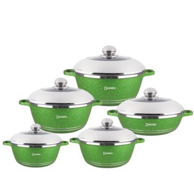 China Non Sustainable Stick Kitchen Cookware 10pcs Camping Pot Casserole Casserole Set With Stainless Steel Lids for sale