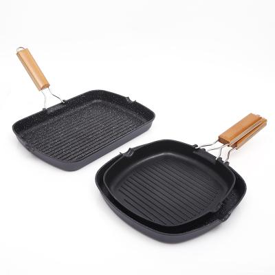 China Sustainable Hot Selling Die Casting Aluminum Square Steak Pan Foldable Handle For Steak for sale