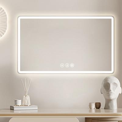 China Water Proof Drogging Resistant Moisture Proof Hotel Frontal Transmittance Frameless Led Touch Screen Smart Wall Mounted Anti-fog Mirror Led Square Lighted Bathroom Mirror for sale