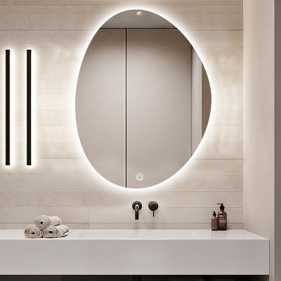 China Water Proof Drogging Touch Screen Mirror Vanity Mirror Anti-fog Duck Egg Shape Wall Mounted Frameless Led Backlit Bathroom Moisture Proof Mirror for sale