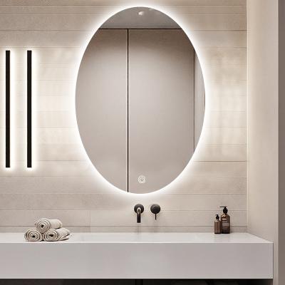 China Water Proof Drogging Moisture Proof Oval Touch Screen Vanity Mirror Smart Wall Mounted Backlit Led Lighted Bathroom Mirror for sale