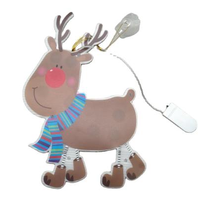 China Reindeer Christmas Decoration Light Reindeer Window Silhouette Hanging Light CR2032 Battery Box Powered Hanging Window Light for sale