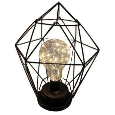 China Battery Cable Battery Operated RCJ Metal Cage Light Lantern String Light with LED Edison Style Bulb Table Lamp for Home Decoration for sale