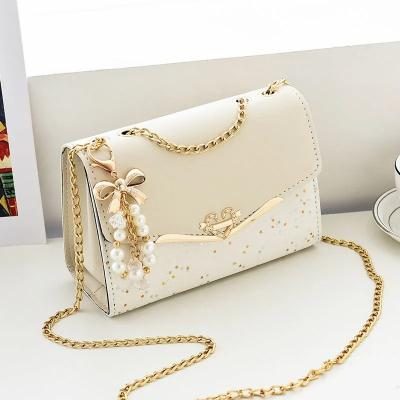 China Designer Ladies Fashion Strap Body Messenger Bags Girls Fashion Pure Cross Confetti Bowknot-Elegant Chain Shoulder Bags Decoration for sale