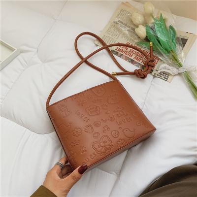 China Vintage 2023 Summer Zipper Purse PU Leather Satchel Cross - Body Bags Women Handbags Ladies Luxury Casual Bucket Bag for sale