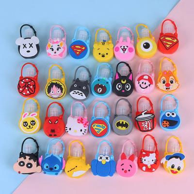 China Eco-Friendly Custom Logo Silicone Cartoon Key Chain Holder 30ml Mini Pocket Hand Sanitizer Bottle for sale