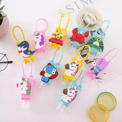 China Eco Friendly Low Price Silicone Cartoon Kids Key Chain Portable Travel Pocket Hand Sanitizer Bottle Holder for sale