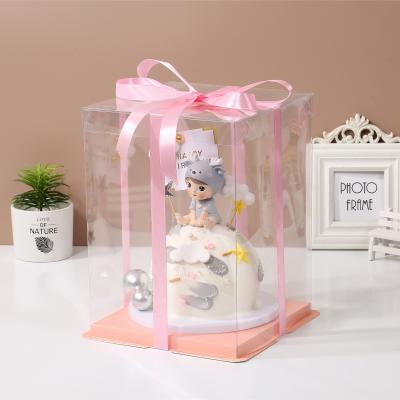 China Hot Sale Recyclable Custom White Clear Square Cake Box Transparent Birthday Party Gift Box for sale