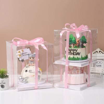 China Hot Selling Recyclable Custom Clear Plastic Full Square Cake Box PET For Birthday for sale