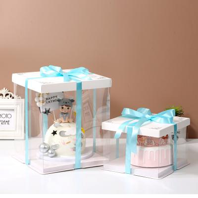 China Hot Selling Birthday Cake Box 3 in1 Custom Clear Recyclable Clear Plastic PET Square Transparent Box for sale