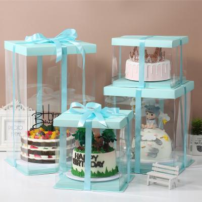 China New Design Recyclable Clear Plastic Custom Clear PET Square Transparent Cake Box For Wedding for sale