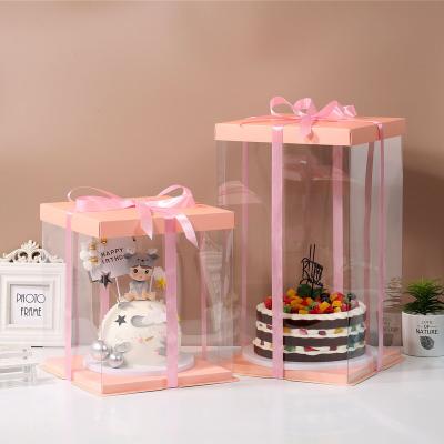 China Hot Selling Recycled Materials 10 Inch Clear Logo Environmental Custom PET Transparent Plastic Cake Box With Lid for sale