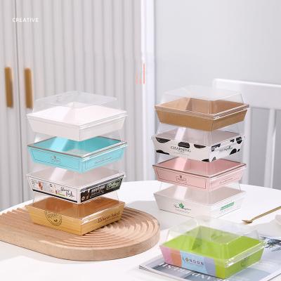 China New Design Mini Disposable Rectangle Paper Plastic Log Disposable Cake Box For Cake for sale