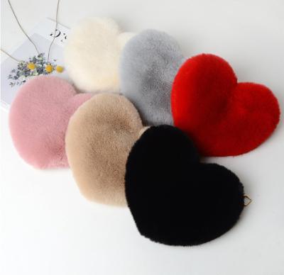 China High Quality Fashion Women Gold Faux Fur Wallet Purse Chain Cross - Heart Shaped Body Shoulder Bag for sale