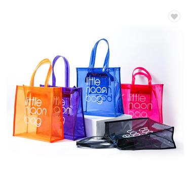 China 2022 Large PVC Fashion Clear Durable Tote Bag Plastic Beach Bag Shopping Bag With Own Logo for sale