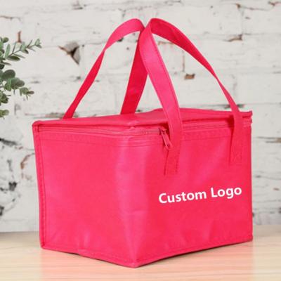 China Eco-Friendly Factory Logo Printing Pink Cheap Delivery Custom Made Small Size Nonwoven Insulated Cooler Tote Bag for sale