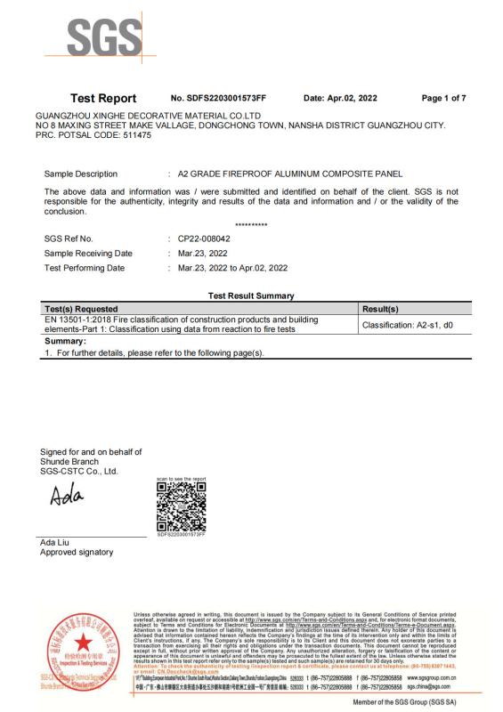 SGS-csts standard - Guangzhou Xinghe Decorative Material Co,.Ltd