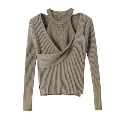 China Anti-Shrink OULAIYADI New Design Outer Wear Halter Vest Knitted Sweater Tops Women Long Sleeve Crop Top for sale