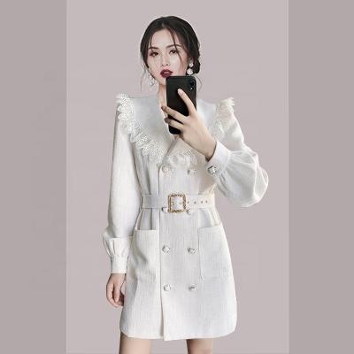 China Anti-Static OULAIYDI French Women's Clothing White Tweed Double-breasted Elegant Short Dress For Women for sale