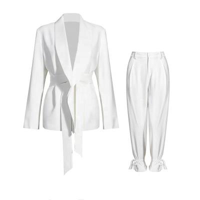 China Anti-wrinkle Olaiyadi High Fashion Ladies Elegant White Suit Pants Blazers Two Piece Set Women's Blazer Set for sale