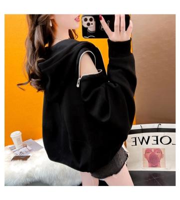 China Anti-wrinkle OULAIYADI Clothing Oversized Casual Loose Zipper Hollow Plus Size Women's Hoodies Sweatshirts for sale