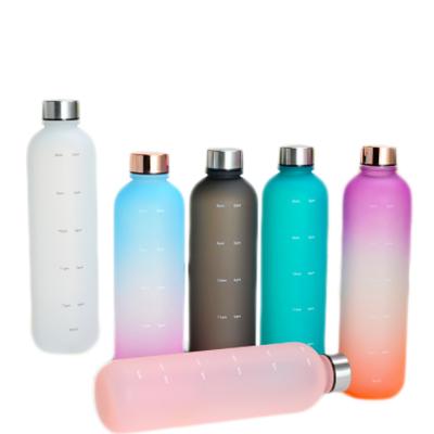 China Tritan Bottle 1L BPA Plastic Viable Leakproof Sports Time Marker Viable White Frosted Motivational Water Bottle BPA Free for sale