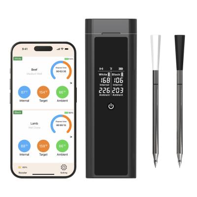 China IP67 Waterproof Smart Wireless Meat Thermometer Controlled By Phone APP Dual Probe Thermometer with LCD Screen for sale